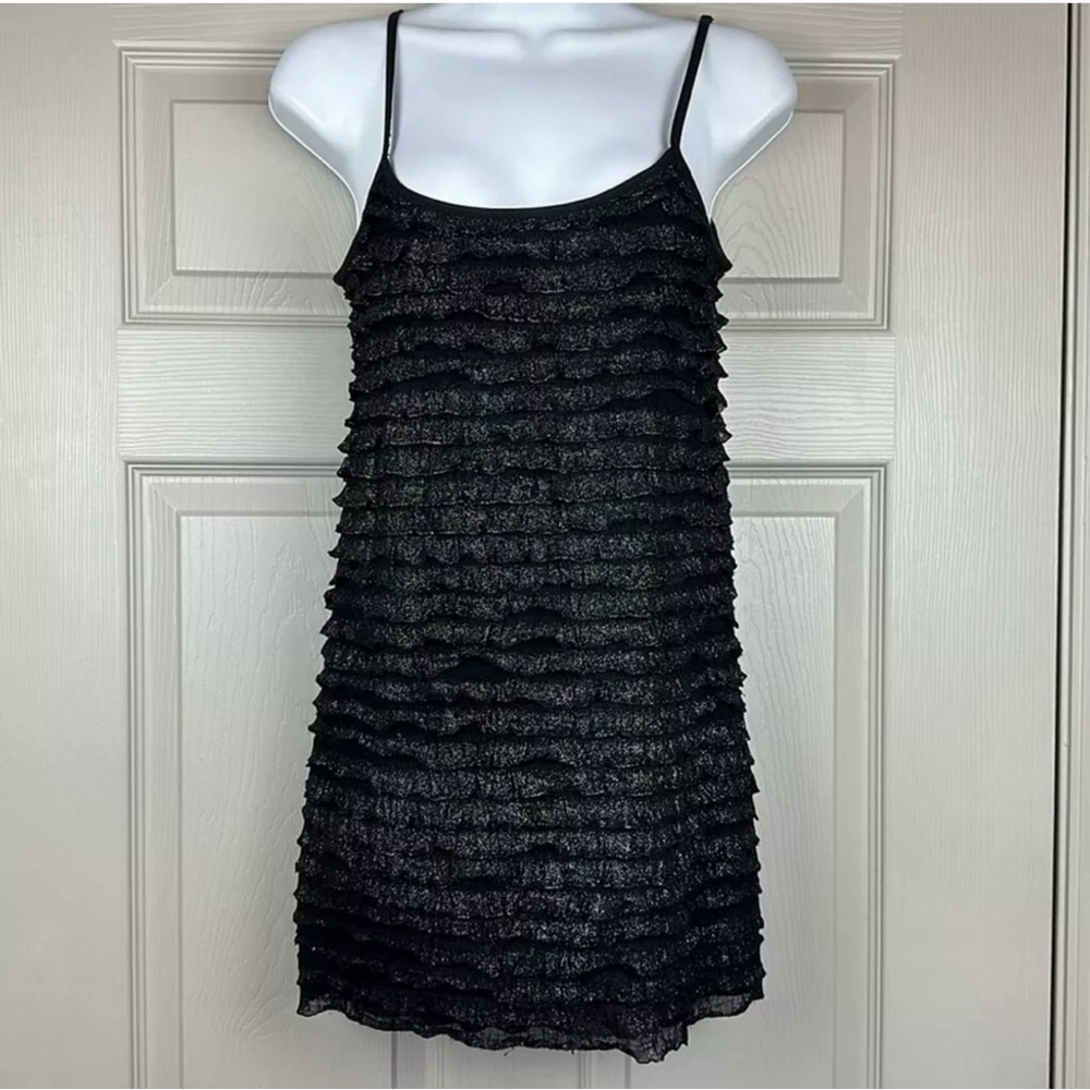 Free People Women's Black Ruffle Metallic Mini Dress Black Size S